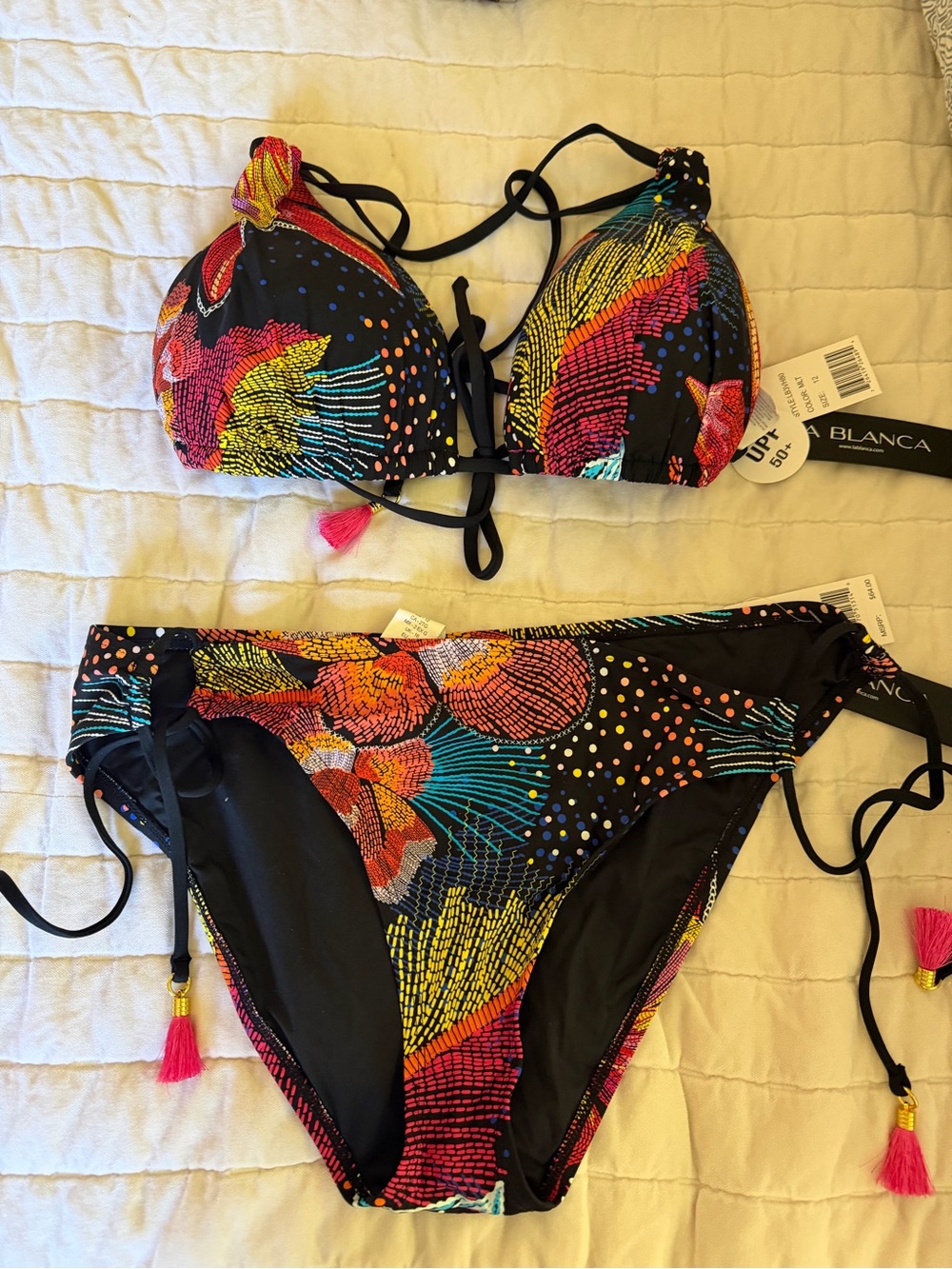 La Blanca Black Floral Tie-Back Bikini with Multicolor Print